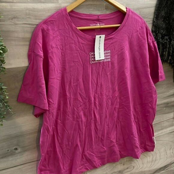 Calvin Klein Womens Pink Short Sleeve Round Neck Casual T Shirt Top Size XLarge - Picture 2 of 5
